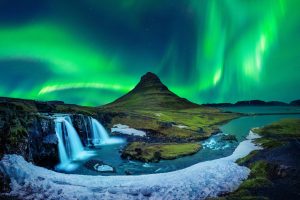 Northern Light, Iceland. Kirkjufell mountains